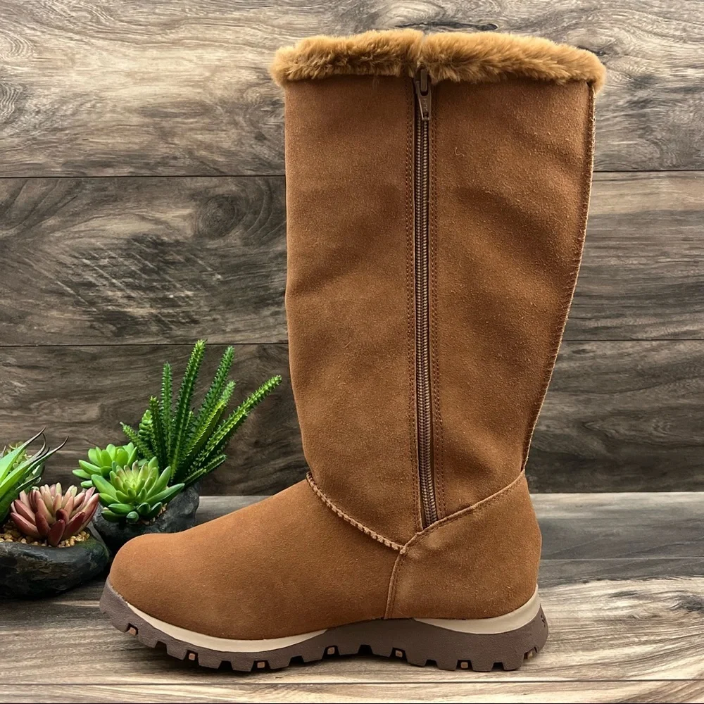 NIB Skechers Grand Jams Snowdrop Mid Calf Winter Boots Chestnut Suede - Picture 6 of 12